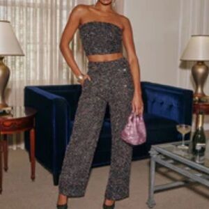 Vici Black Multi Sparkle Wide-Leg Pants